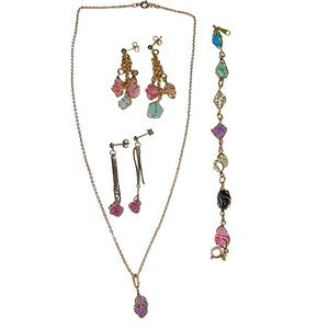 Vintage 1992 Avon Jewelry‎ Set Earrings Necklace Bracelet Colorful Caged Stones